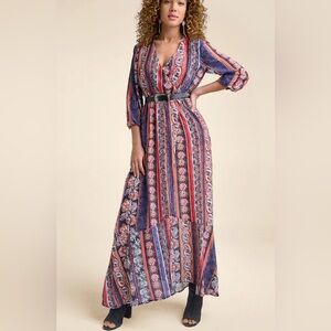 Venus NWT SZ 10 Boho Multicolor Paisley Maxi Dress with belt